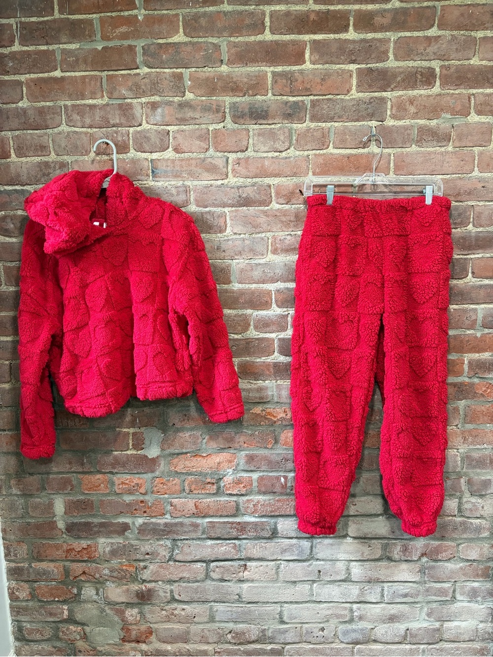 Cozy Red Sherpa Pajama Set - Women's Plush Jacket & Jogger Pants size XS